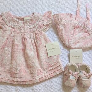 ✨HP✨NWT Cynthia Rowley Pink/Soft White Bunny Print Baby Dress Set Size 3-6months